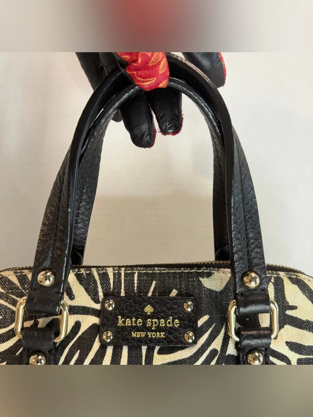 kate spade Black and Cream Botanical Print Satchel